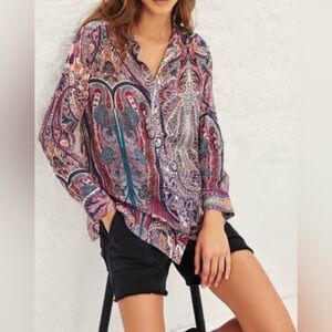 ba&sh Blake Paisley Long Sleeve Button Down Blouse Lady Shirt Small
